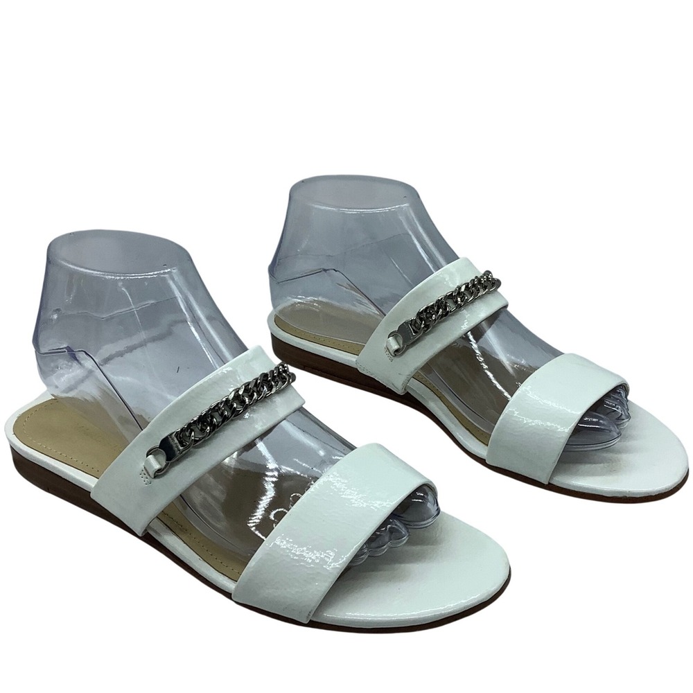 Marc Fisher MFFAEE White Patent Chain Strap Slide Sandals Womens 8.5